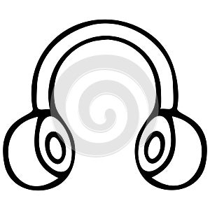 Headphones are full sized. Wireless gadget for computer, video games, recording studios. Vector illustration. Sketch.