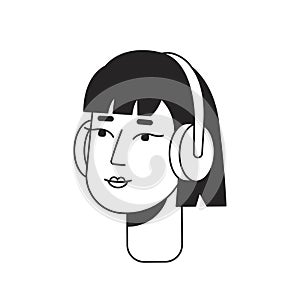 Headphones girl monochrome flat linear character head