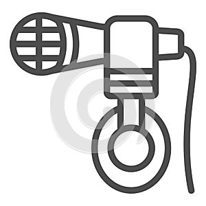 Headphones hang on microphone line icon, sound design concept, mic and headset vector sign on white background, outline