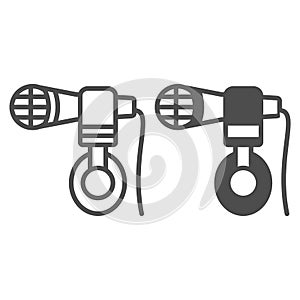 Headphones hang on microphone line and solid icon, sound design concept, mic and headset vector sign on white background