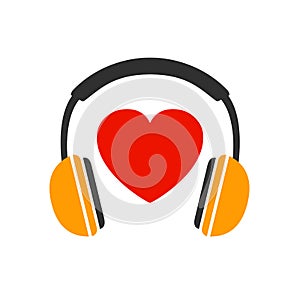 Headphones with heart, headphone icon, love music sign â€“ vector