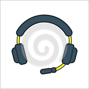Headphones icon. Headphones in flat style on white background. Flat headphones. Music logo. Vector icon