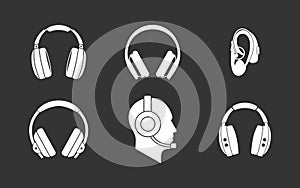 Headphones icon set grey vector