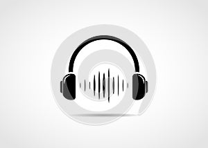 Headphones icon with sound wave beats