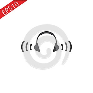 Headphones icon with sound wave beats. Vector flat illustration