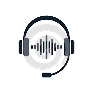 Headphones icon with sound waves and microphone