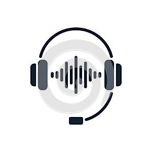 Headphones icon with sound waves and microphone