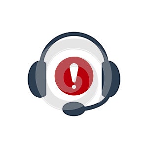 Headphones icon, technology icon with exclamation mark. Headphones icon and alert, error, alarm, danger symbol