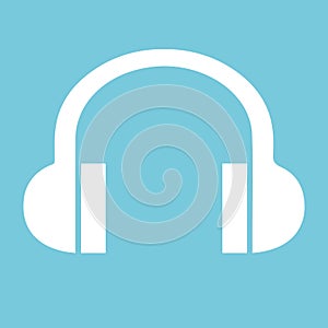 Headphones icon. For websites and apps. Image on blue background. Flat line vector illustration.