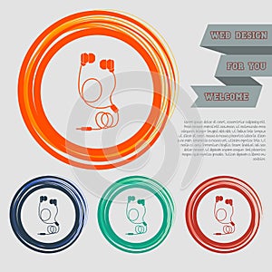 Headphones icons on the red, blue, green, orange buttons for your website and design with space text.