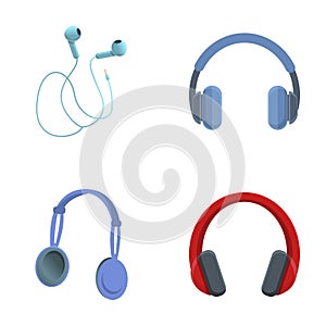 Headphones icons set cartoon vector. Wired and wireless stereo gadget