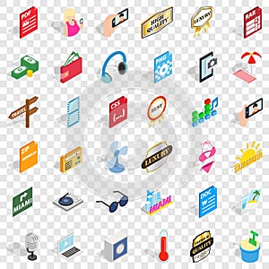 Headphones icons set, isometric style