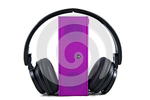 Headphones and Loudspeaker on a white background