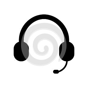 Headphones with microphone icon. Audio equipment. Hotline logo. Communication concept. Vector illustration. Stock image.