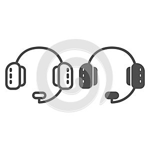 Headphones with microphone line and glyph icon. Headset vector illustration isolated on white. Tech support outline