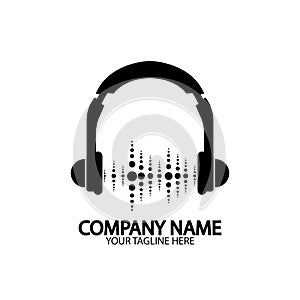 Headphones with microphone and sound waves beats, concept of radio station logo, dj disco symbol, broadcasting studio label,