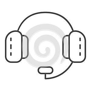 Headphones with microphone thin line icon. Headset vector illustration isolated on white. Tech support outline style