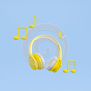 Headphones and musical notes on blue background