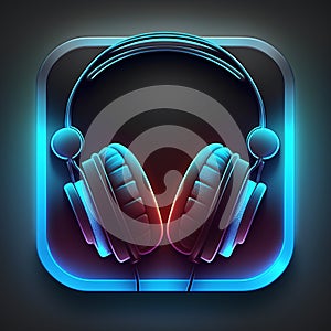 Headphones neon icon on dark background. Vector illustration. Eps 10