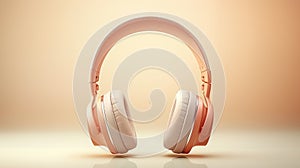 Headphones on orange background. Music concept. Peach Fuzz color