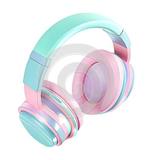 Headphones in pastel colors, isolated on transparent background, modern gadgets concept, volume 3d isometric illustration, photo