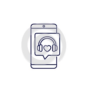 headphones and phone, music, podcast line icon