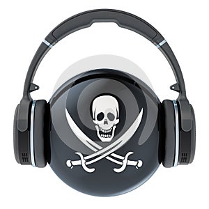 Headphones with piracy flag, 3D rendering