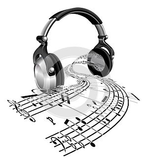 Headphones sheet music notes concept