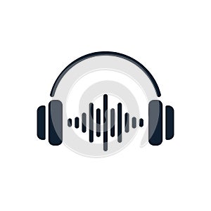 Headphones simple icon with sound waves