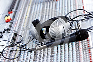 Headphones on sound mixer