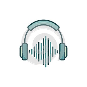 Headphones with sound wave colored icon or design element