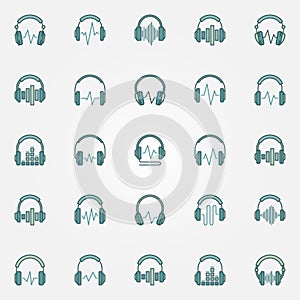 Headphones with sound wave colored icons logo elements