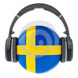 Headphones with Swedish flag, 3D rendering