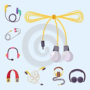 Headphones vector set music technology accessory studio sound design collection dj speaker. photo