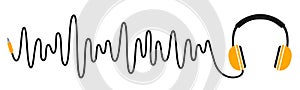 Headphones with wave cord, headphone icon, love music sign â€“ vector