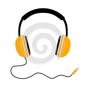 Headphones with wave cord plug, headphone icon, music sign Ã¢â¬â vector photo