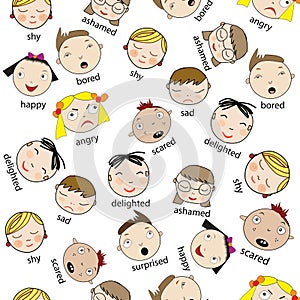 Heads of children with different emotions on their faces