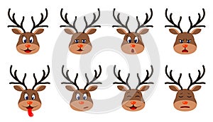 Heads of Deer with Different Emotions - Smiling, Sad, Anger, Aggression, Drowsiness, Fatigue, Malice, Fear