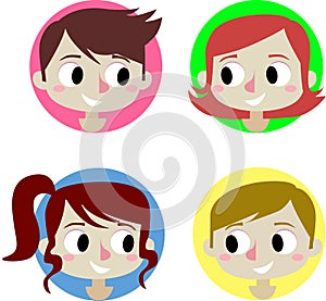 Heads of four child characters in circles