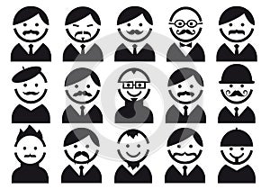Heads with mustaches, vector set
