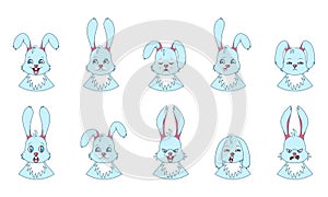 Heads of Rabbit with Different Emotions - Smiling, Sad, Anger, Aggression, Drowsiness, Fatigue, Malice, Fear