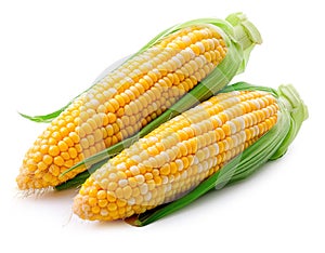 Heads of raw corn white background