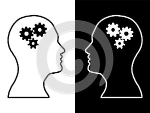 Heads of two people with set of gears as a symbol work of brain