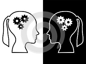 Heads of two people with set of gears as a symbol work of brain