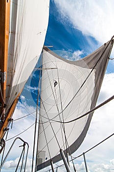 Headsail against blue sky