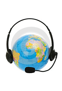 Headset on globe isolated