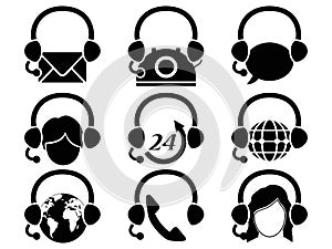 Headset hotline icon set