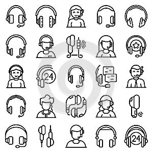 Headset icons set, outline style