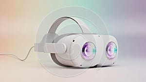 The headset includes an adjustable strap and a connecting cable