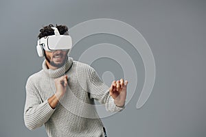 Headset man glasses game digital technology virtual entertainment modern reality vr innovation